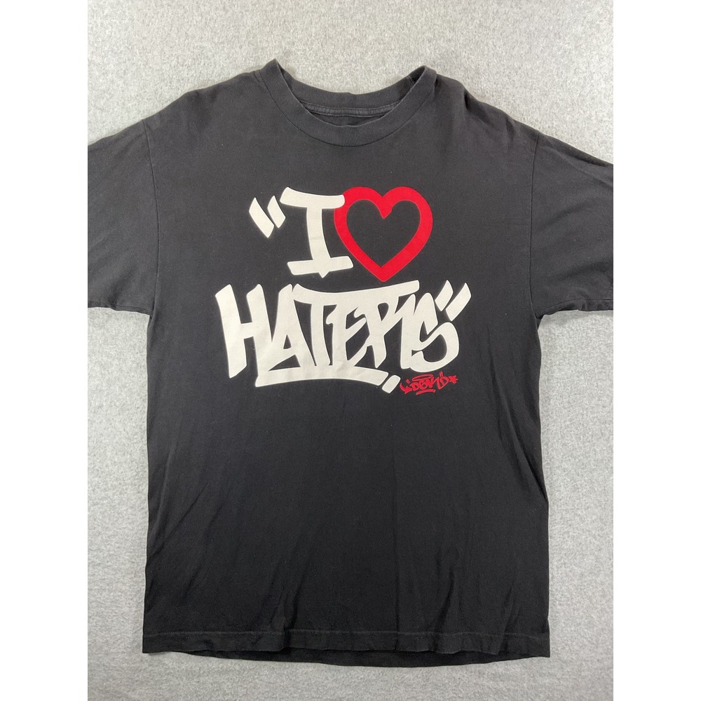 DGK Dirty Ghetto Kids I Heart Haters Motivation Black Graphic T-Shirt Mens L 995